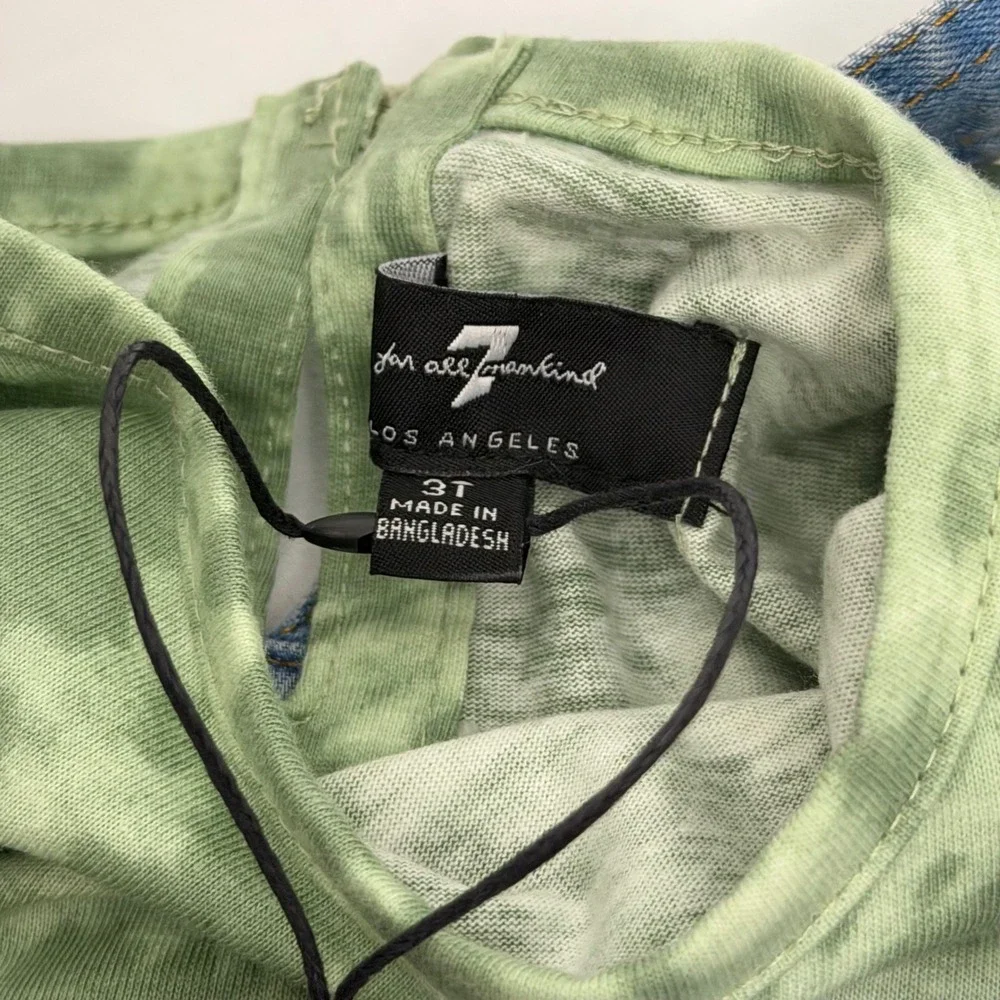 7 For All Mankind Girls 3T‎ Denim Shortalls & Green Tie Dye T-Shirt Outfit Boho